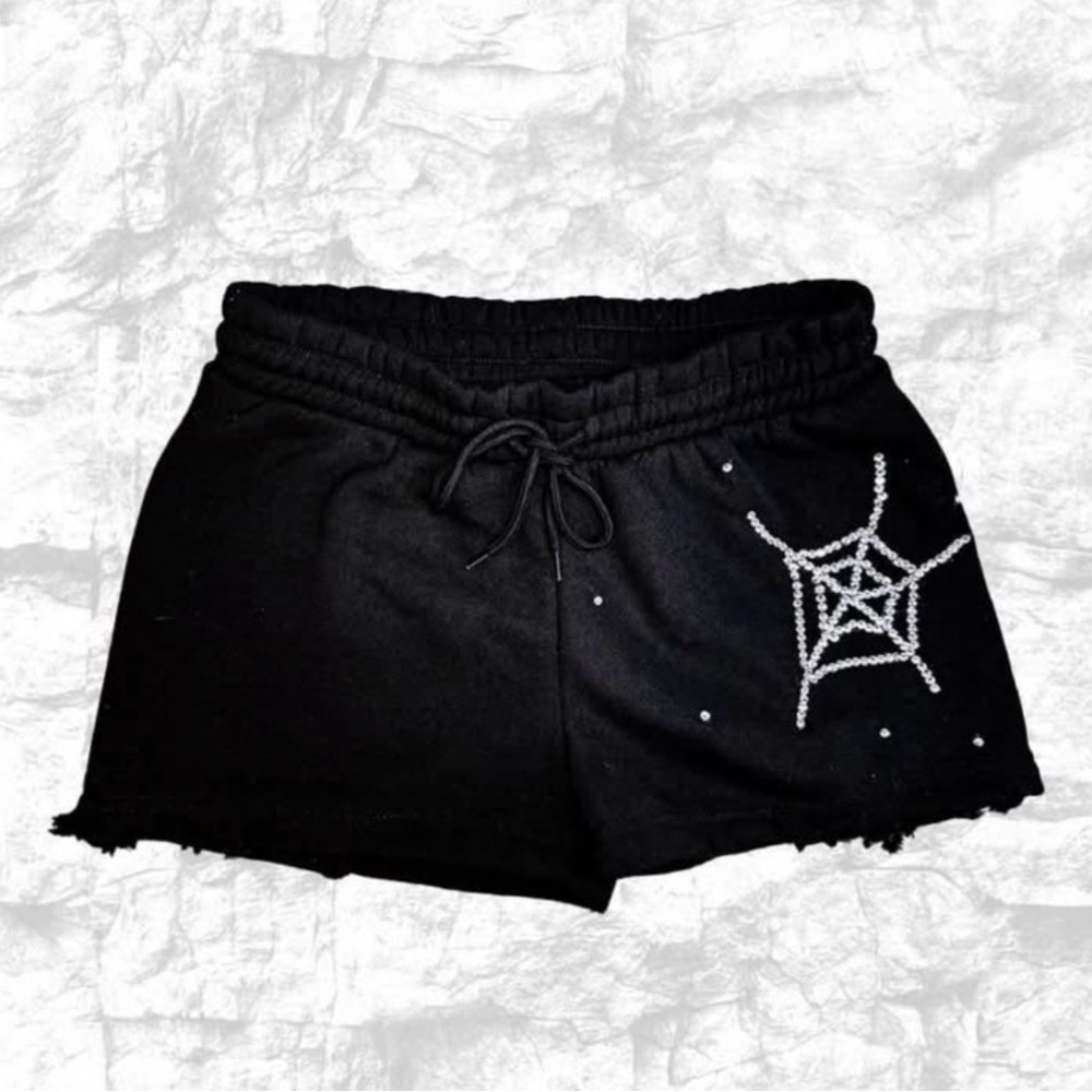 Dolls Kill Black Rhinestone Spiderweb Shorts